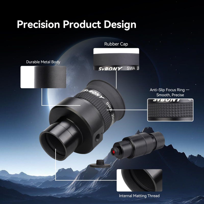 SVBONY SV152 Reticle Eyepiece 20mm Crosshair Eyepiece 1.25 inch Illuminated Centering SWA 70 Degree Compatible with Guide Scope Telescope Accessories for Guided Star Astrophotography - Image 5